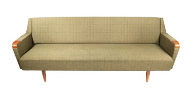 Lot 411 - A 1960s Danish Sofa/Day Bed, with teak hand grips and original green wool fabric, 204cm by 67cm...