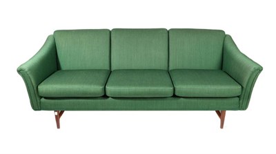 Lot 412 - A 1960s Danish Three-Seater Sofa, with original green wool upholstery, on teak supports, 162cm...