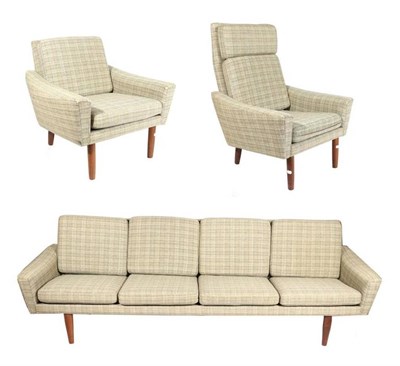 Lot 416 - A 1960s Danish Three Piece Suite, upholstered in original grey wool, comprising a four-seater...