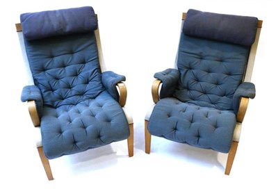 Lot 423 - Bruno Mathssen: A Pair of 1970s Beech Framed Pernilla Armchairs, 70cm by 75cm by 97cm