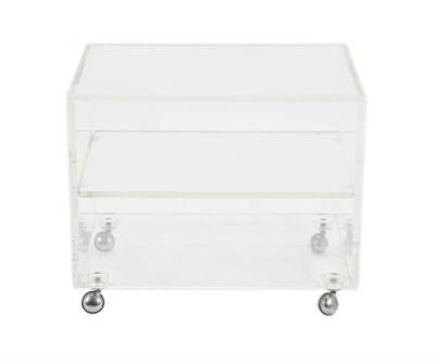 Lot 435 - A 1970s Perspex Three-Tier Side Table, of rectangular form, on polished chrome castors, 59.5cm...