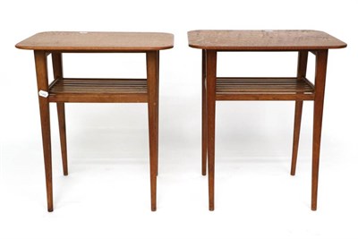 Lot 437 - A Matched Pair of 1950s Oak Two-Tier Occasional Tables, one bearing impressed stamp for Utility...