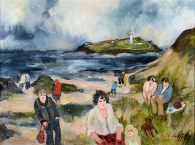 Lot 120 - Gill Watkiss (b.1938)  "Godrevy Lighthouse "  Signed and dated (20)17, oil on canvas, 44cm by 59cm