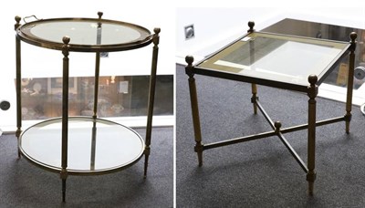 Lot 445 - A 1970s Brass and Glass Two-Tier Circular Occasional Table, with removable tray top and reeded...