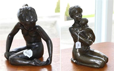 Lot 446 - Tom L Greenshields (1915-1994): A Bronzed Resin Figure, modelled as a nude female kneeling...