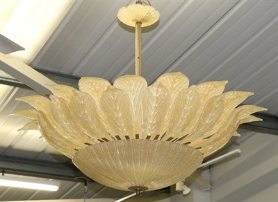 Lot 452 - A Murano Venetian Glass Ceiling Light, modern, made in the form of leaves, the base as a...