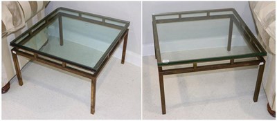 Lot 478 - A Pair of Good Quality Burnished Wrought Iron and Glass Top Two-Tier Side Tables, modern, with...