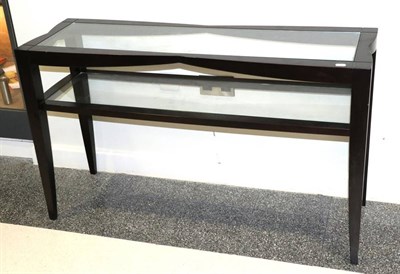 Lot 488 - A Two-Tier Glass Top and Hardwood Console Table, modern, on square tapering legs, 125cm by 40cm...