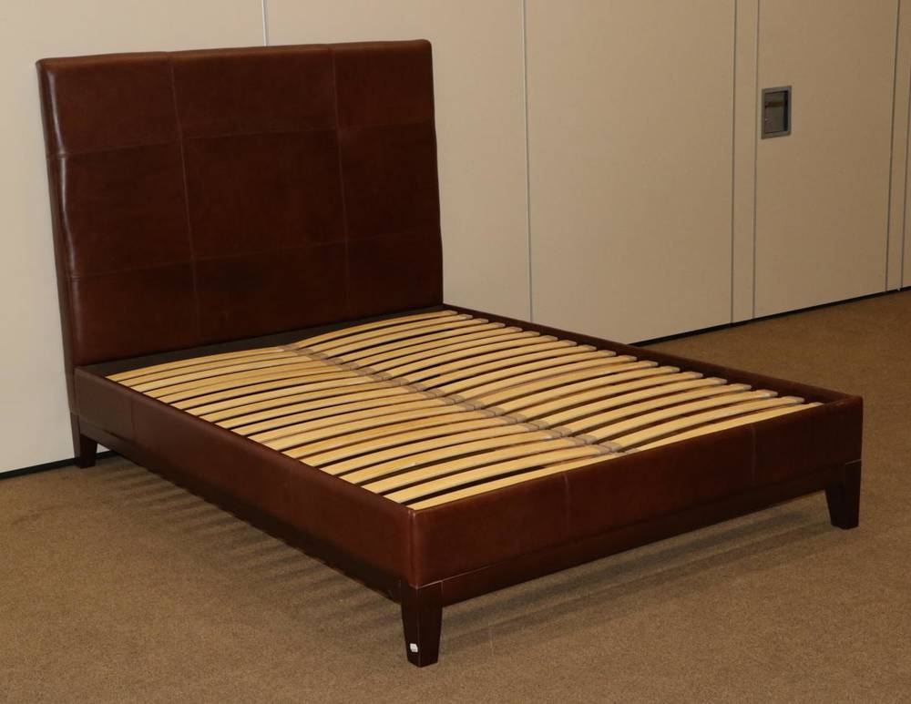 Lot 489 A 5ft Brown Leather Bedstead, modern, with a