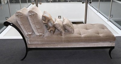 Lot 504 - A Metal Framed Chaise Longue, labelled First Time, modern, upholstered in grey plush velvet...