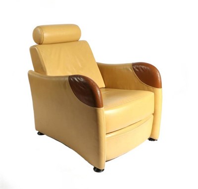 Lot 515 - Ligne Roset: A Mustard and Brown Leather Reclining Chair, designed by Claude Brisson, modern,...