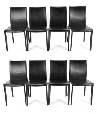 Lot 522 - A Set of Eight Andrew Design Black Leather Dining Chairs, retailed by Actona, Denmark, modern, 44cm