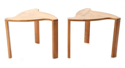 Lot 529 - A Pair of Elm Side Tables, by Andrew Lawton, the underside signed and dated 1983, of triform shape