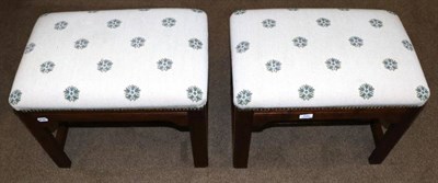 Lot 533 - A Pair of Oak Footstools, modern, upholstered in cream close-nailed fabric with overstuffed...