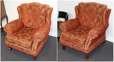 Lot 558 - A Pair of Alexander Wing Back Easy Chairs, retailed by Barker & Stonehouse, upholstered in Pasadena