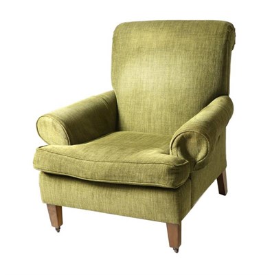 Lot 569 - Verve Designs Ltd: A Green Corduroy Upholstered Easy Chair, modern, on square tapering legs...