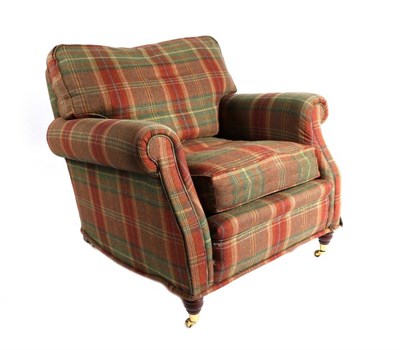 Lot 574 - A Tartan Tweed Upholstered Armchair, modern, with rounded arms and removable cushion, on...