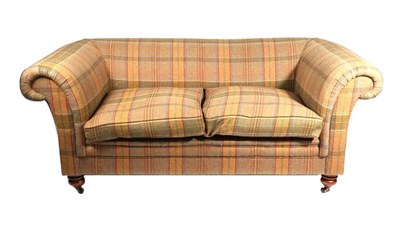 Lot 576 - Mulberry: A Chesterfield Style Sofa, modern, upholstered in tartan tweed fabric, with rounded...