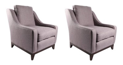 Lot 577 - A Pair of Heather Tweed Effect Upholstered Armchairs, modern, with curved armrests, on a...