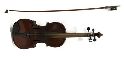 Lot 1010 - Violin 14 1/4'' one piece back, stamp on back below button 'AS', with bow stamped 'Homa DRGM...
