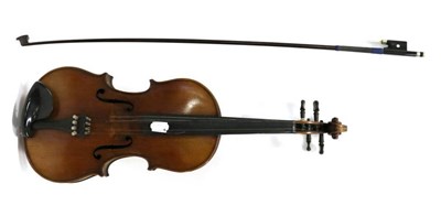Lot 1011 - Violin 14 1/4'' two piece back, no label, makers mark stamped under button (cased with bow)