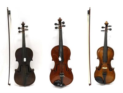 Lot 1012 - Violin 14 1/8'' two piece back, ebony fingerboard, no label, back stamped 'Du*e' (cased with...