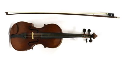 Lot 1020 - Violin 14'' two piece back, decorative purfling under back button, ebony fingerboard, labelled...