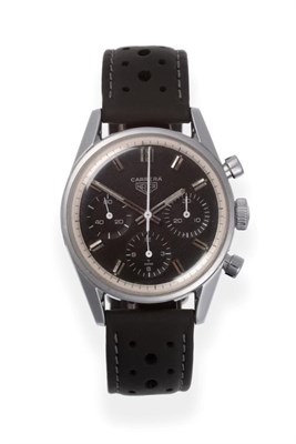 Lot 243 - A Rare Stainless Steel Chronograph Wristwatch, signed Heuer, model: Carrera, ref: 2447N, circa...