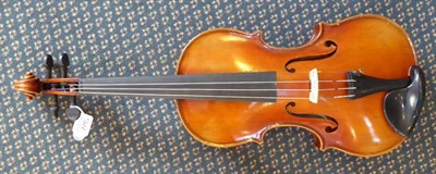 Lot 1022 - Violin 14'' two piece back, ebony fingerboard tailpiece and pegs, with label 'Hopf Anno 1973',...