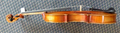 Lot 1022 - Violin 14'' two piece back, ebony fingerboard tailpiece and pegs, with label 'Hopf Anno 1973',...