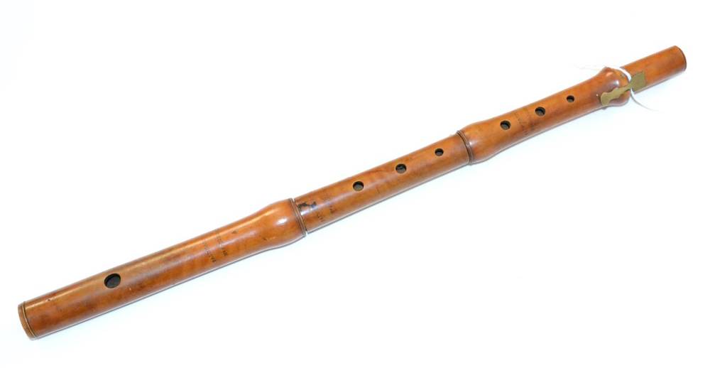 Lot 1037 - Flute 6 holes, one key, three sections all stamped with makers name 'Paine & Hopkins No.69...
