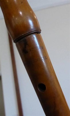 Lot 1037 - Flute 6 holes, one key, three sections all stamped with makers name 'Paine & Hopkins No.69...