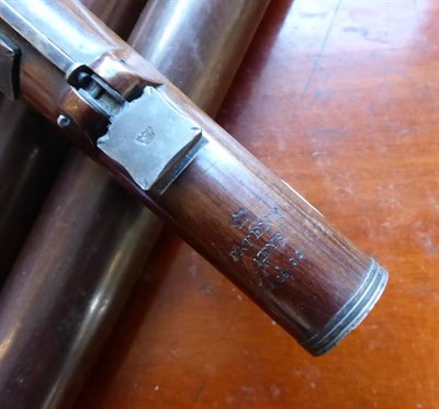 Lot 1039 - Monzani Rosewood Flute six hole, six keys with three sections stamped 'Monzani', centre section...