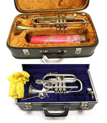 Lot 1044 - Cornet Amati Kraslice ACR201 silver plated, no.811157, cased with two mouthpieces; together...