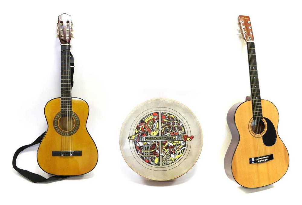 Lot 1047 - Hohner MW300 Acoustic Guitar no.9690051, together with half size child's guitar and a Waltons...