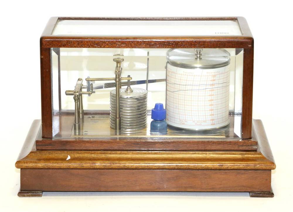 Lot 1080 - Casella (London) Barograph with single piece vacuum bellows, in glazed case with bevelled glass and