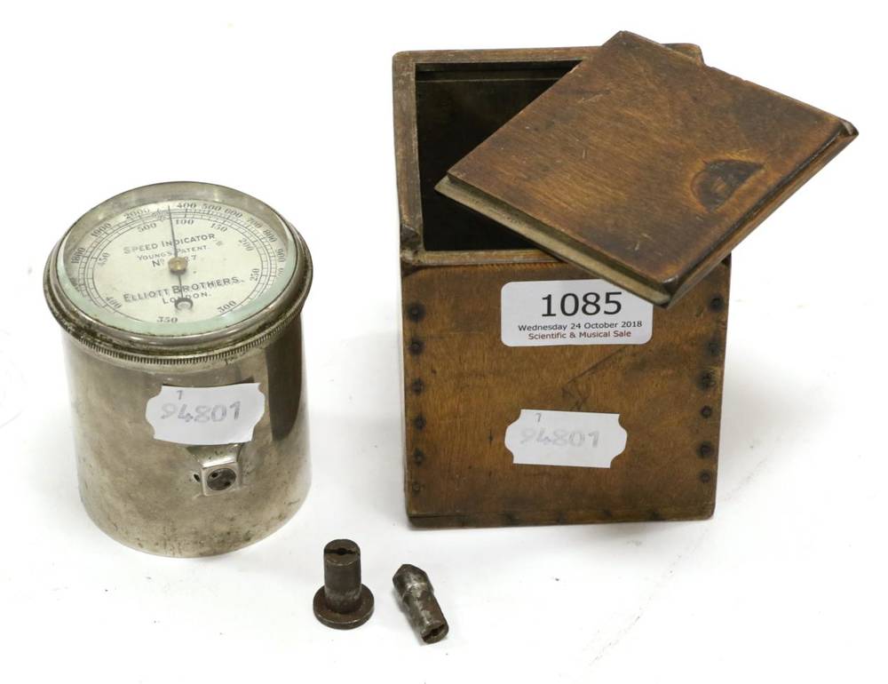 Lot 1085 - Elliott Brothers Speed Indicator calibrated on two circular dials to 500 and to 2000, in wooden box