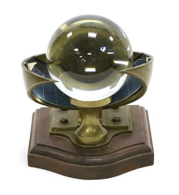 Lot 1093 - Sunshine Recorder brass housing on wooden base with approx. 3 3/4'' glass sphere