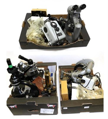 Lot 1110 - Various Microscopes (i) Carl Zeiss Binocular with five lens turret and Mikrospektroskop (cased)...