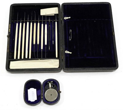 Lot 1132 - Down Brothers Ophthalmic Surgeons Set with ivory handles, in leather covered case (one...