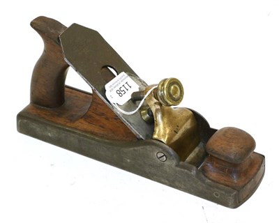 Lot 1158 - Plane 10x2 1/2'', steel body with rosewood infill, unmarked brass lever cap, Mathieson cap iron and
