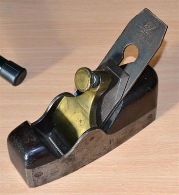 Lot 1163 - Plane 7x2 1/2'' steel body with rosewood infill, brass lever cap remains of stamping ' ** AM'...