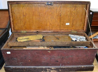 Lot 1207 - Woodworking Chest containing hand drills, braces, Salter spring scales and others