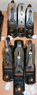 Lot 1215 - Woodworking Planes Bailey No.5 with Stanley lever cap; Bailey No. 4 1/2 with Stanley lever cap;...