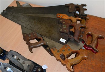 Lot 1218 - Woodworking Saws a collection of 10 examples including one by Roberts and one by Disston