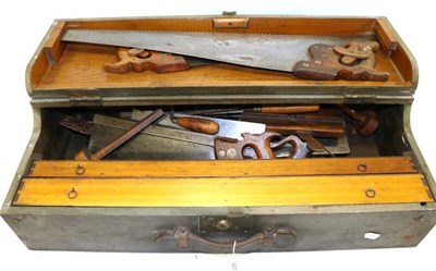 Lot 1220 - Woodworking Tool Case containing two Disston hand saws, three Tenon saws (one by Disston, one...