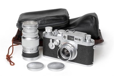 Lot 1231 - Leica IIIg Camera no.968608 with Leitz Elmar f3.5 50mm lens  (in soft leather case) with additional