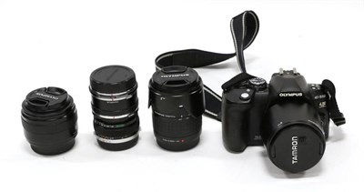 Lot 1245 - Olympus E510 Digital Camera with Olympus lenses: Zuiko f3.5-5.6 14-42mm, Zuiko f3.5 35mm, Zuiko...