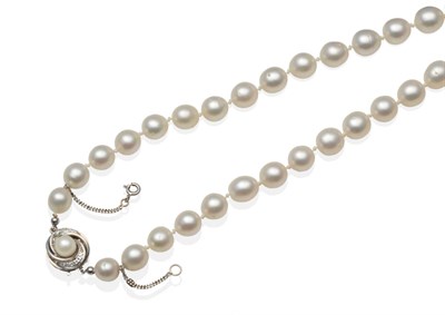 Lot 360 - A Cultured South Sea Pearl Necklace, a strand of 41 off-round cultured pearls knotted to a...