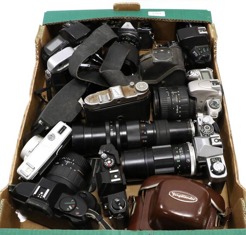 Lot 1267 - Various Cameras including Pentax ME with Super Cosina f4.5-5.6 80-200mm lens; Nikon F70,...